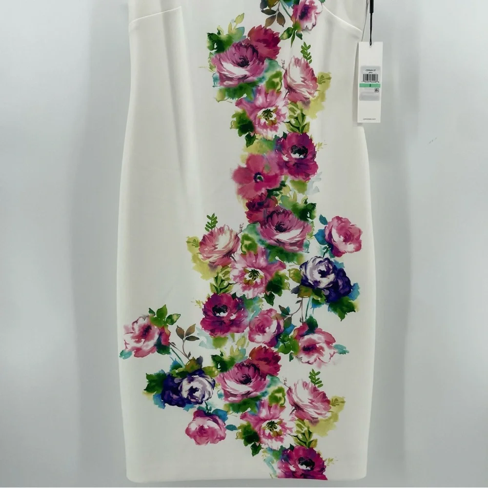 NEW Calvin Klein Sheath Dress White Floral Sleeveless 8 - Picture 5 of 12